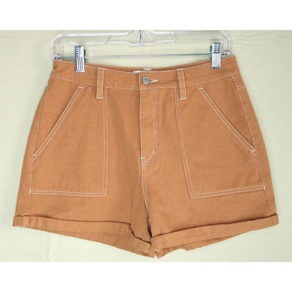 RSQ Pants - RSQ Brown Denim Shorts Cotton Heavy White Stitch Cuffed Hem Womens Size 27 EUC